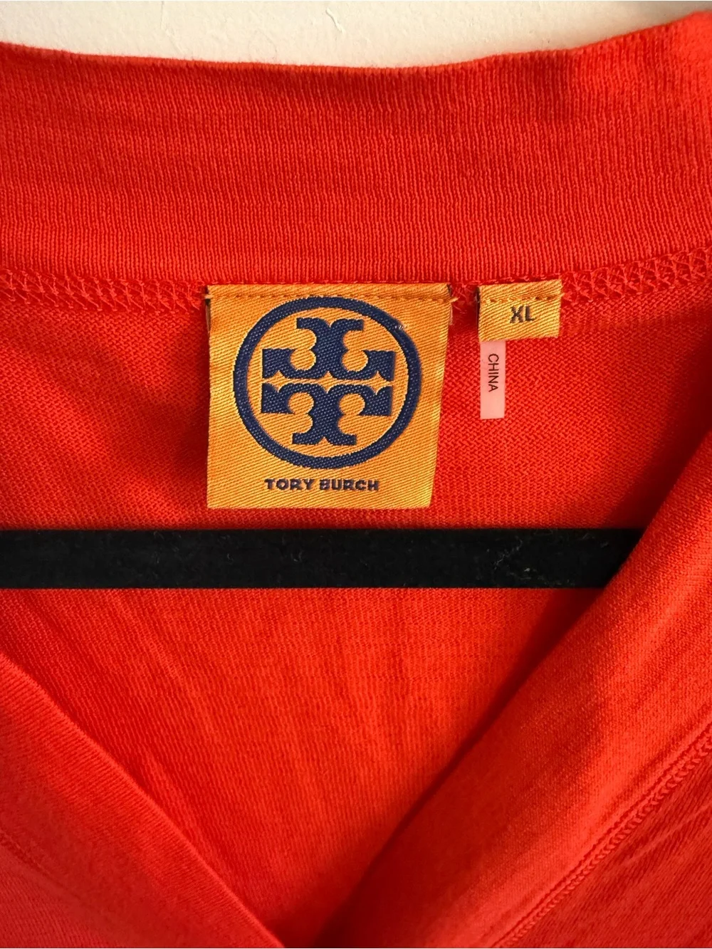 Tory Burch 100% Cotton V-Neck Cardigan Sweater Red Gold Logo Buttons Women’s XL